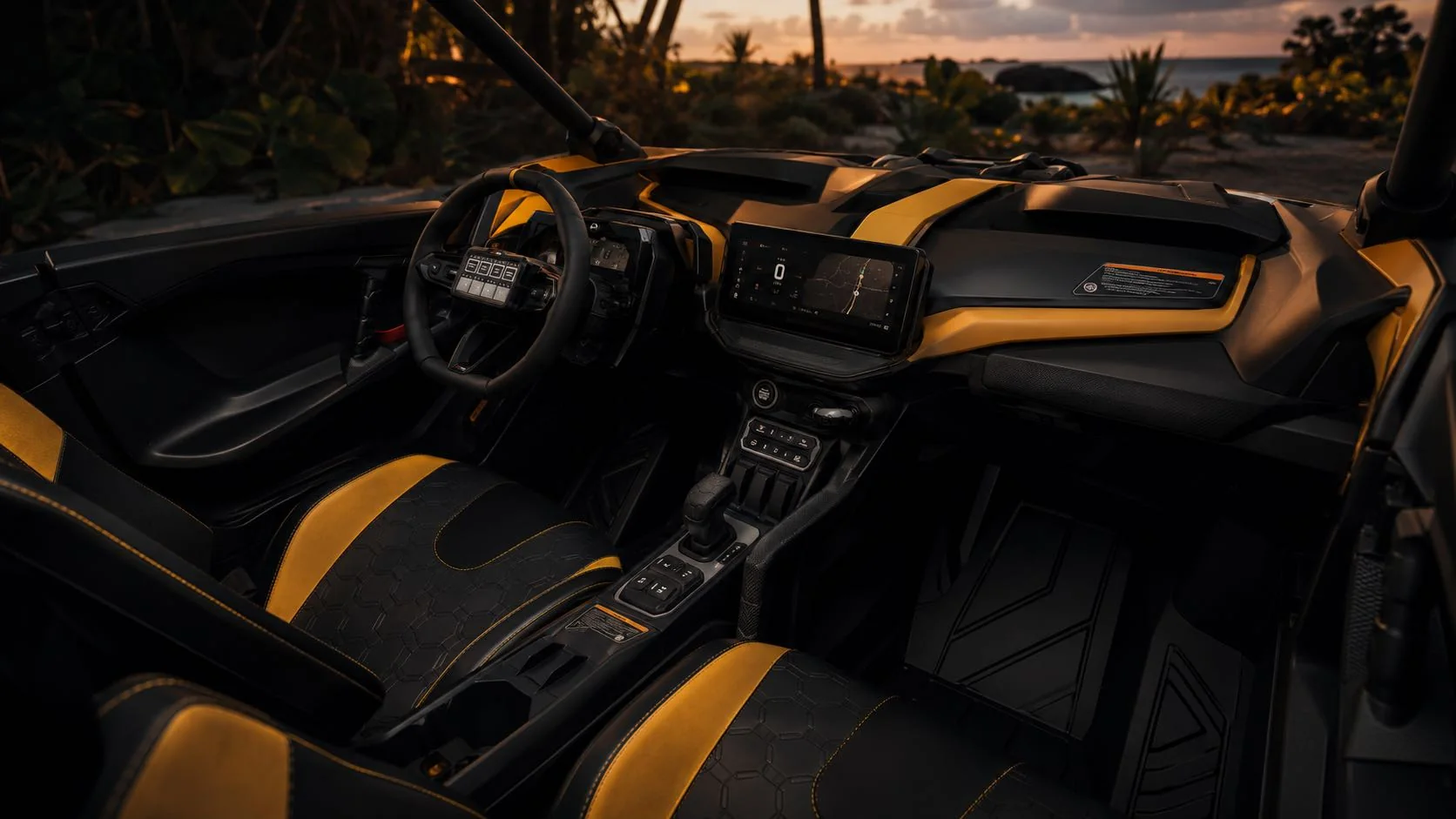 Cockpit premium du Can-Am Maverick R X rc 2026 avec écran tactile central